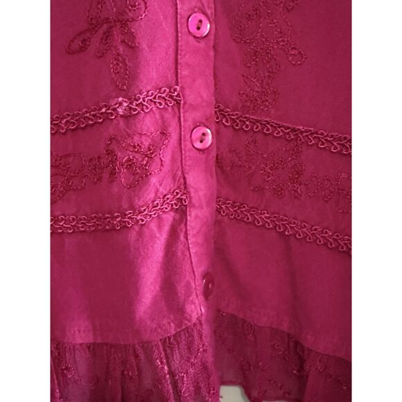 Catherines Asymmetric Tunic Blouse Embroidery Ruffle Pink V Neck Boho Western 3X - Picture 7 of 16